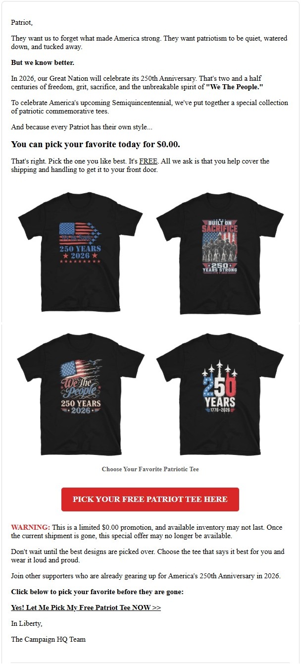 Free Patriot Tee – America's 250th Anniversary Collection